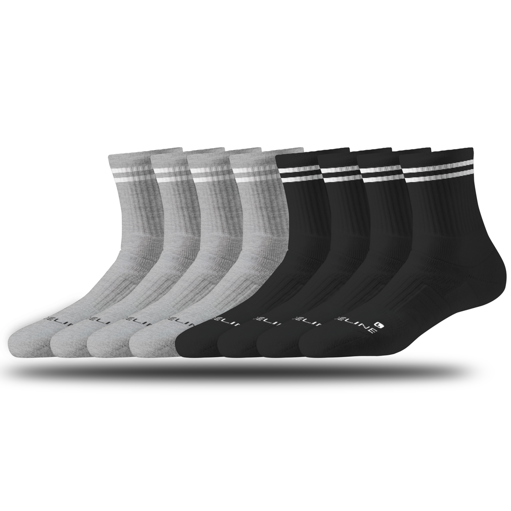 Half Calf | Half Calf 8-Pack | Heather Grey & Black Two Stripe Multi-Pack | N02616998ML